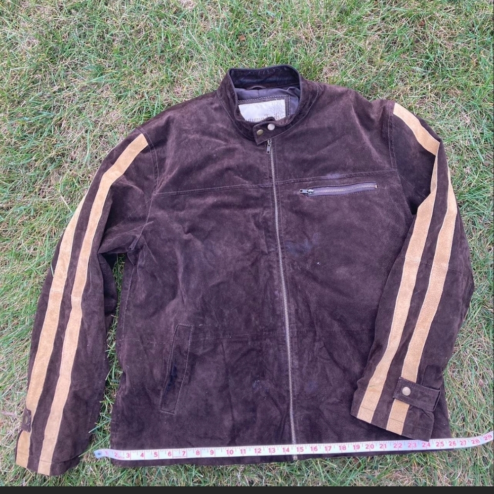 Brown suede striped jacket.